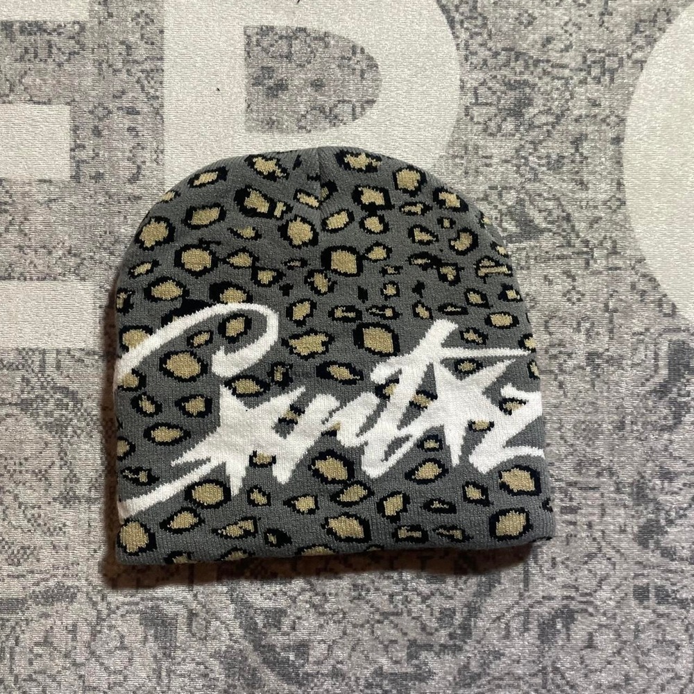 Corteiz CRTZ Leopard Print Grey Star Logo Beanie Hat